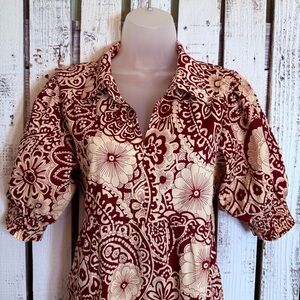 Umgee Floral Cotton Boho Dress Cream Red Medium Wedding Guest Classy Cottage